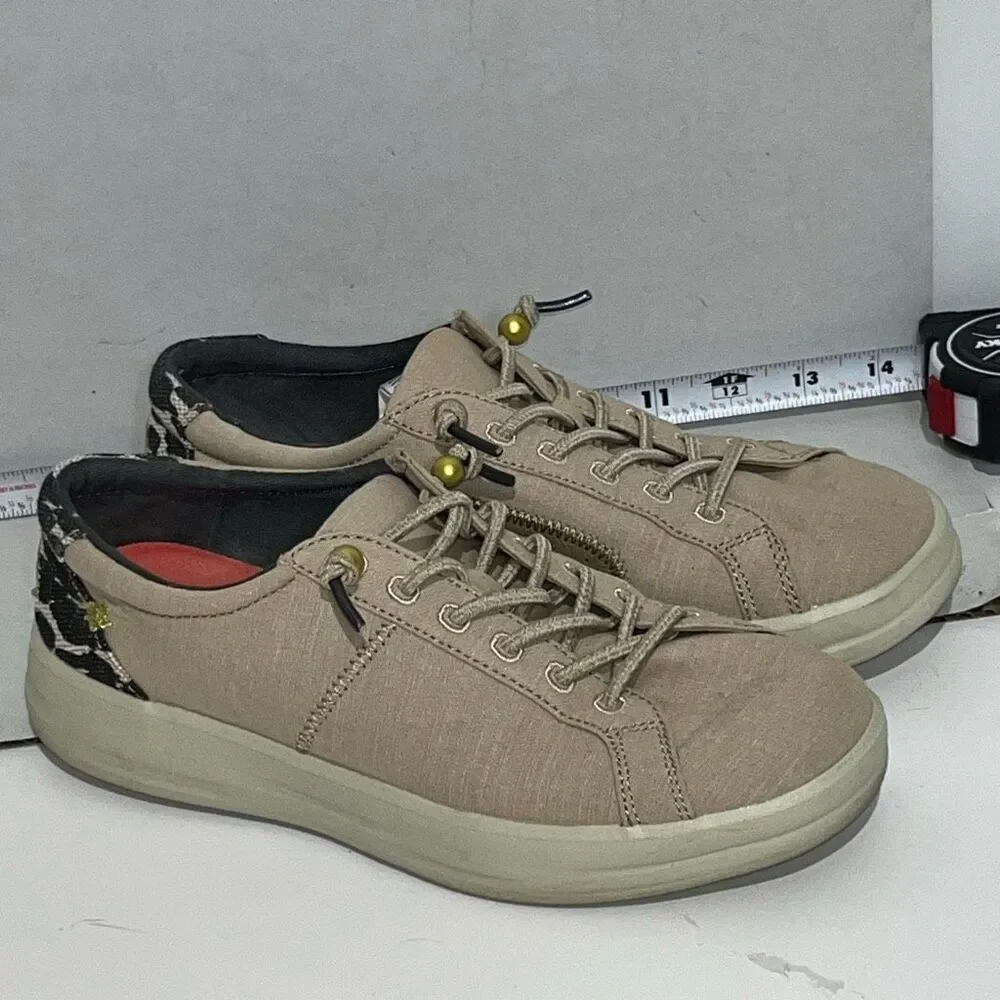 Hey Dude Womens Beige Tan Canvas Leopard Karina Classic‎ Sneaker Shoes Size 7